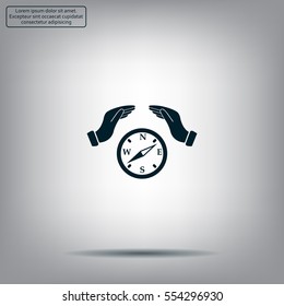 Illustration of two hands protecting or giving a compass