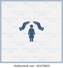 Illustration of two hands protecting or giving a female pictogram