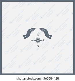 Illustration of two hands protecting or giving a compass