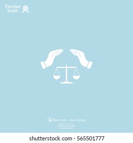 Illustration of two hands protecting or giving an unbalanced weight scale