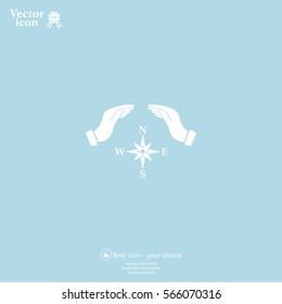 Illustration of two hands protecting or giving a compass