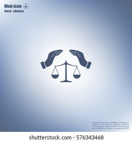 Illustration of two hands protecting or giving an unbalanced weight scale