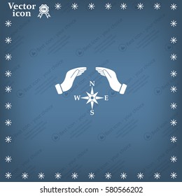 Illustration of two hands protecting or giving a compass