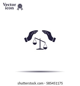 Illustration of two hands protecting or giving an unbalanced weight scale