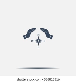 Illustration of two hands protecting or giving a compass