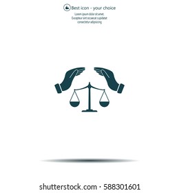 Illustration of two hands protecting or giving an unbalanced weight scale