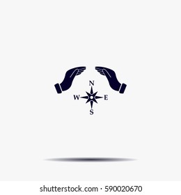 Illustration of two hands protecting or giving a compass