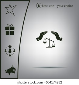 Illustration of two hands protecting or giving an unbalanced weight scale