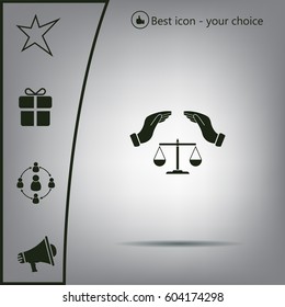 Illustration of two hands protecting or giving an unbalanced weight scale
