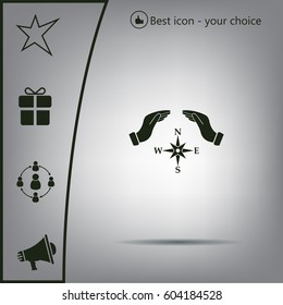 Illustration of two hands protecting or giving a compass
