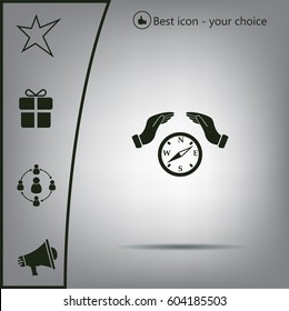 Illustration of two hands protecting or giving a compass