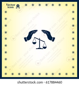 Illustration of two hands protecting or giving an unbalanced weight scale