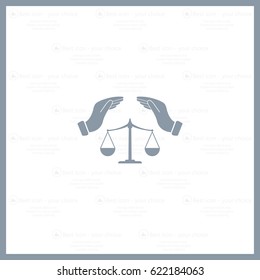 Illustration of two hands protecting or giving an unbalanced weight scale