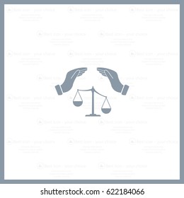 Illustration of two hands protecting or giving an unbalanced weight scale