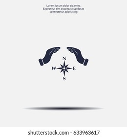 Illustration of two hands protecting or giving a compass