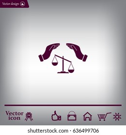 Illustration of two hands protecting or giving an unbalanced weight scale
