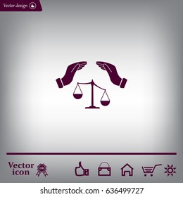 Illustration of two hands protecting or giving an unbalanced weight scale