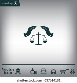 Illustration of two hands protecting or giving an unbalanced weight scale