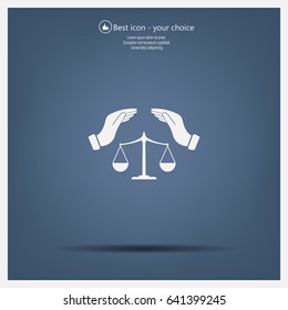 Illustration of two hands protecting or giving an unbalanced weight scale