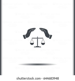 Illustration of two hands protecting or giving an unbalanced weight scale