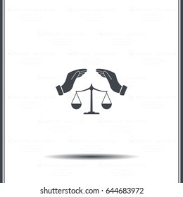 Illustration of two hands protecting or giving an unbalanced weight scale