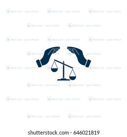 Illustration of two hands protecting or giving an unbalanced weight scale