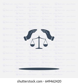 Illustration of two hands protecting or giving an unbalanced weight scale