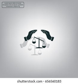 Illustration of two hands protecting or giving an unbalanced weight scale