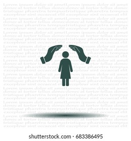 Illustration of two hands protecting or giving a female pictogram