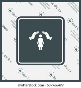 Illustration of two hands protecting or giving a female pictogram