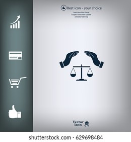 Illustration of two hands protecting an unbalanced weight scale