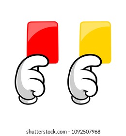 Illustration of two hands with red and yellow cards