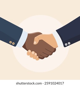 Illustration of two hands shaking professionally. The handshake is firm, indicating agreement and partnership.