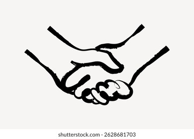 Illustration of two hands shaking, symbolizing agreement and partnership. The handshake represents unity, cooperation, and collaboration in a simple, bold style. Hand drawn illustration vector.