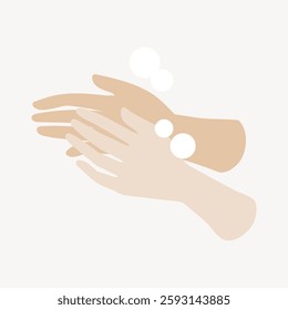 Illustration of two hands washing with soap bubbles. Simple, clean design showing hand hygiene. Emphasizes cleanliness, washing, and hygiene with soap. Vector illustration.