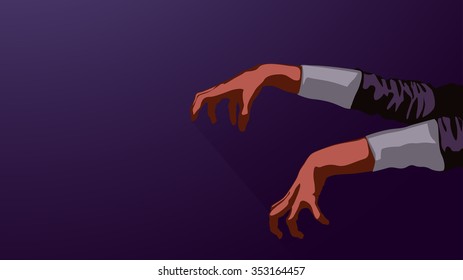 illustration of two hands of zombie on violet background