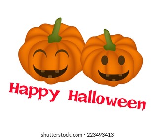 An Illustration of Two Happy Jack-o-Lantern Pumpkins Isolated on White Background, For Halloween Celebration. 