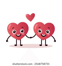 illustration two heart characters holding hands