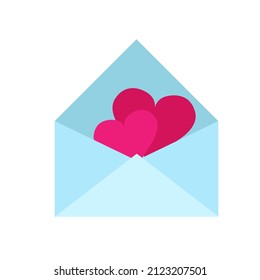 Illustration of two hearts coming out of blue envelope. For logos, icons and symbols. Valentines day vector image