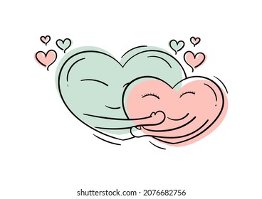 illustration of two hearts hugging, blue heart symbolizing man and pink heart symbolizing woman