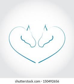 Illustration two horses stylized heart shape - vector
