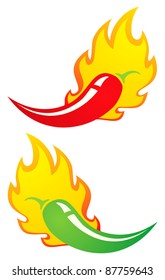 illustration of two hot peppers chili in a flame