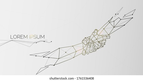 Illustration of two human hands holding each other tight, togetherness, teamwork, support concept, empty space for text