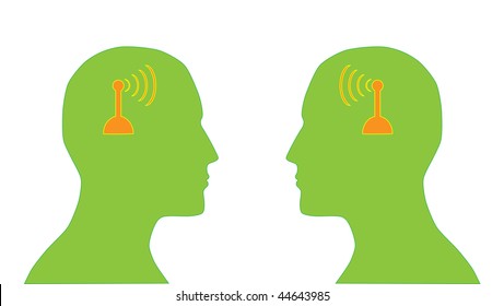 illustration of two human heads silhouette with antenna which symbolize communication