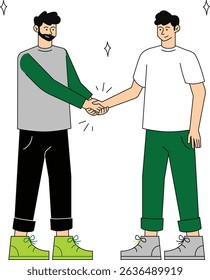 The illustration of two individuals shaking hands symbolizes partnership and collaboration, ideal for business, marketing, and tech promotions.