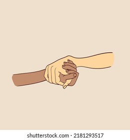 Illustration Of Two Interracial Holding Hands.