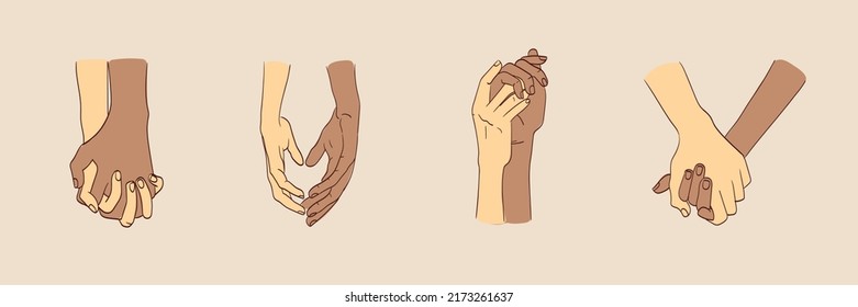 Ilustración de dos parejas de amor interraciales tomándose de la mano.