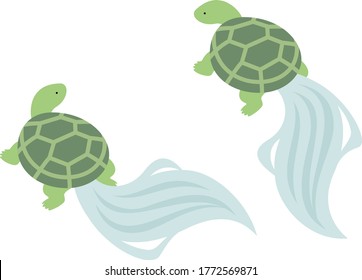 Illustration of two Japanese style turtles
Turtles with algae attached to their shells that look like long tails, and are considered a lucky charm for longevity in Japan.