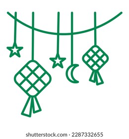 ilustración de dos ketupat o arrozales con forma de rhombus con dos estrellas y luna creciente para el contorno de evento ramadan o eid
