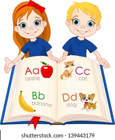  Illustration Two Kids And ABC Book